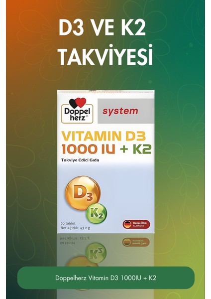 Vitamin D3+K2 Içeren 60 Tablet