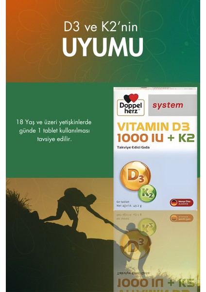 Vitamin D3+K2 Içeren 60 Tablet