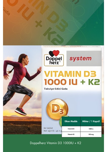 Vitamin D3+K2 Içeren 60 Tablet