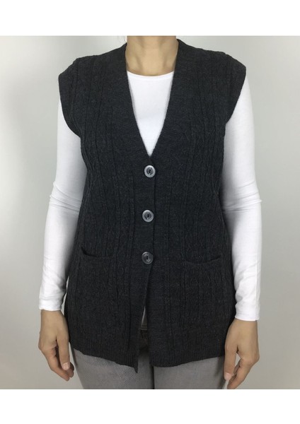 Önü Düğmeli Cepli Yünlü Kısa Anne Yelek fiyatları