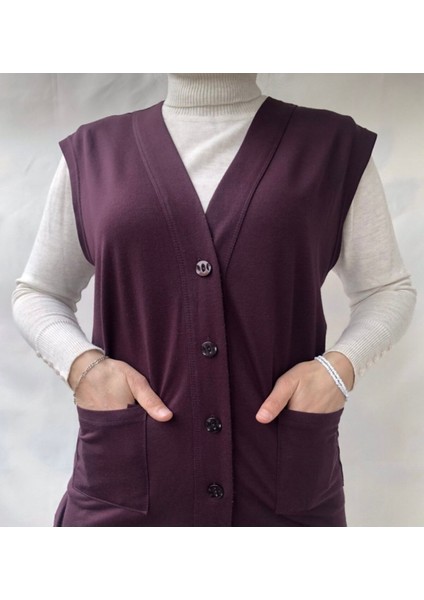 Penye Düğmeli Kısa Anne Yelek