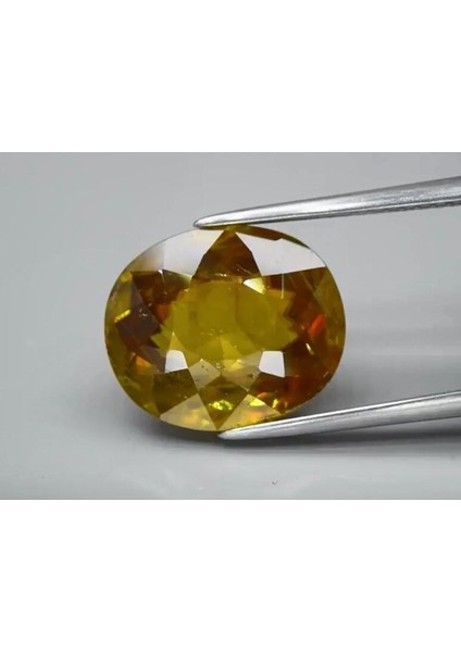 6.39 Ct 13x11 mm Oval Natural Greenish Yellow Sphene Madagascar, Amazing Luster