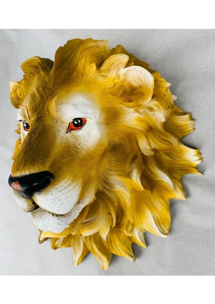 Dekoratif Aslan Kafası Duvar Dekorasyon Biblo Aslan Kral Biblo Duvara Monte 3D Aslan Kafası (40X40 Cm) | El Yapımı & El Boyaması