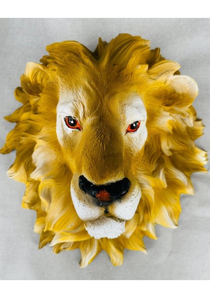 Dekoratif Aslan Kafası Duvar Dekorasyon Biblo Aslan Kral Biblo Duvara Monte 3D Aslan Kafası (40X40 Cm) | El Yapımı & El Boyaması