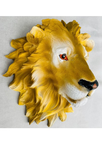 Dekoratif Aslan Kafası Duvar Dekorasyon Biblo Aslan Kral Biblo Duvara Monte 3D Aslan Kafası (40X40 Cm) | El Yapımı & El Boyaması