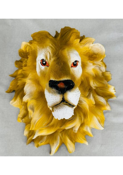 Dekoratif Aslan Kafası Duvar Dekorasyon Biblo Aslan Kral Biblo Duvara Monte 3D Aslan Kafası (40X40 Cm) | El Yapımı & El Boyaması