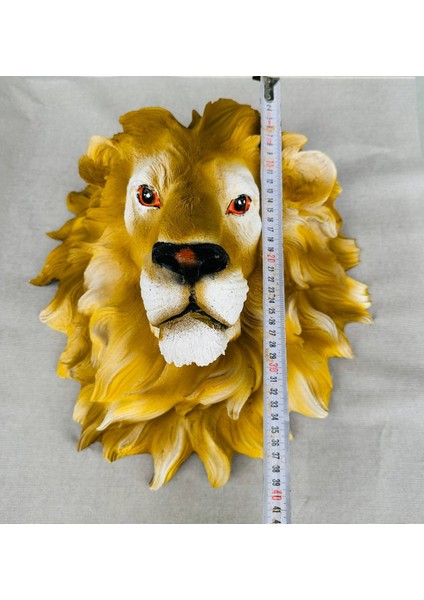 Dekoratif Aslan Kafası Duvar Dekorasyon Biblo Aslan Kral Biblo Duvara Monte 3D Aslan Kafası (40X40 Cm) | El Yapımı & El Boyaması