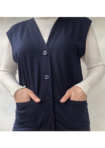 Penye Düğmeli Kısa Anne Yelek