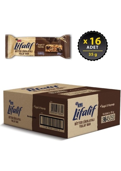 Lifalif Bitter Çikolatalı Yulaf Bar 35 gr x 16 Adet