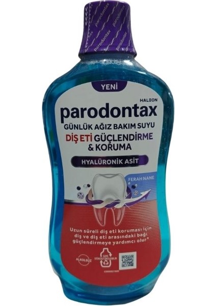 Günlük Ağız Bakım Suyu Diş Eti Güçlendirme Hyalüronik Asit Ferah Nane 500 ml Gargara