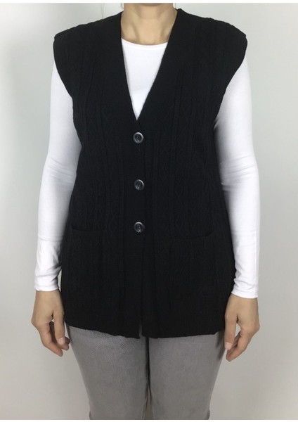 Önü Düğmeli Cepli Yünlü Kısa Anne Yelek modelleri