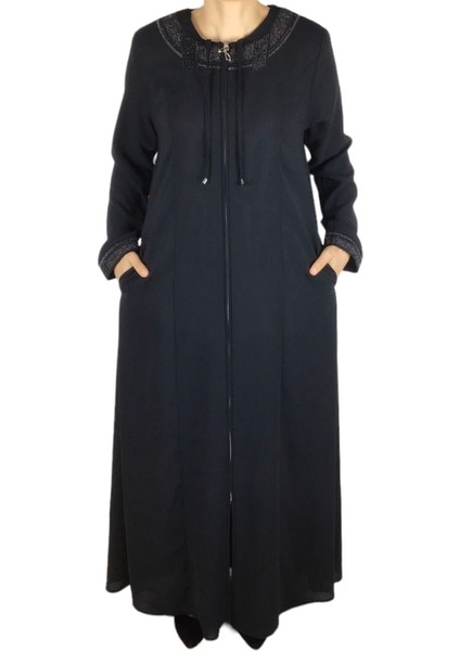 Kadın Petek Kumaş Yakası Ipli Cepli Göğüs Kulplu Büyük Beden Ferace