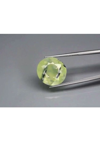 14.67 Ct 16x15 mm Oval Natural Green Prehnite With Black Needles, Africa