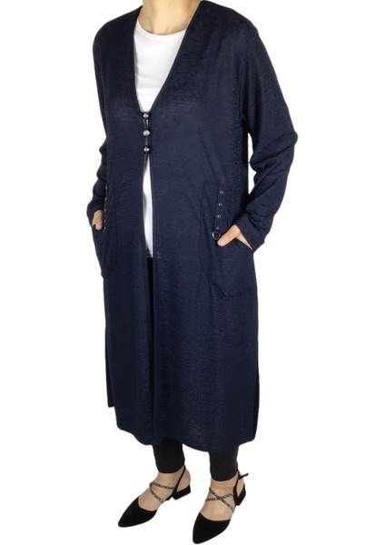 Kadın Önü Üç Düğmeli Cepli Jakarlı Yazlık Uzun Hırka fiyatları