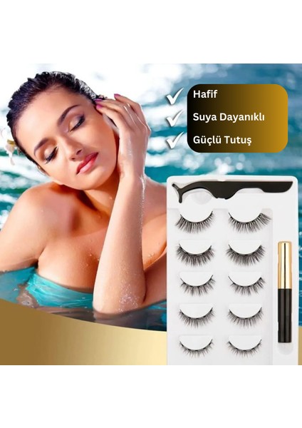 5’li Manyetik Takma Kirpik ve Eyeliner Seti – Yapıştırıcısız Kirpik , Doğal Görünüm Kirpik , Suya Dayanıklı Eyeliner , Gün Boyu Kalıcı Eyeliner , Kolay Kullanım Kirpik !