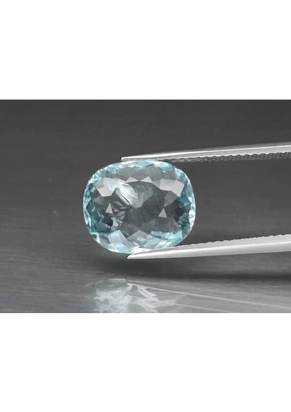3.41 Ct 11.6x9.8 mm Cushion Natural Unheated Blue Aquamarine, Madagascar