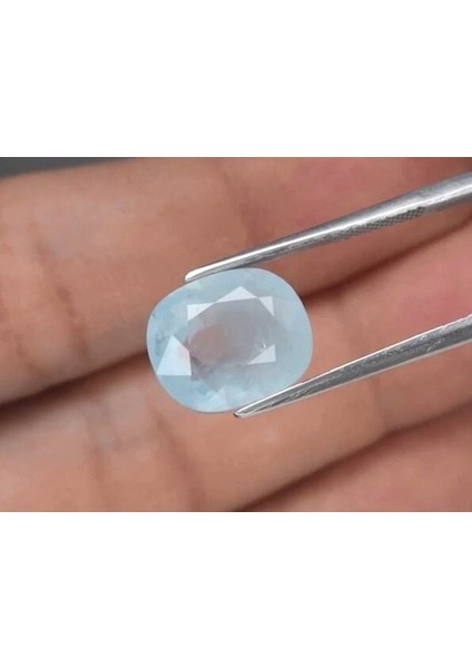 6.58 Ct 12.3x10.3 mm Cushion Natural Unheated Blue Aquamarine, Brazil