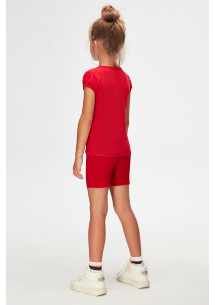 Açık Kırmızı Basic Kız Çocuk Sıfır Yaka Karpuz Kol Tişört fırsatları