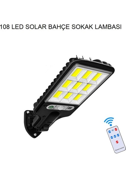 108 LED Solar Güneş Enerjili Bahçe Sokak Aydınlatma Işığı Şarjlı Kumandalı 3 Modlu Bahçe Lambası