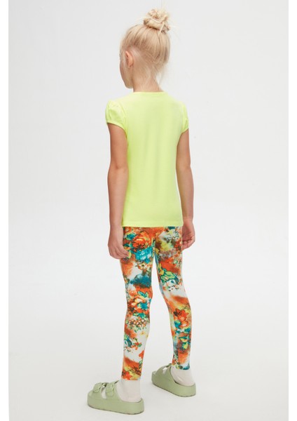 Neon Sarı Basic Kız Çocuk Sıfır Yaka Karpuz Kol Tişört fırsatları