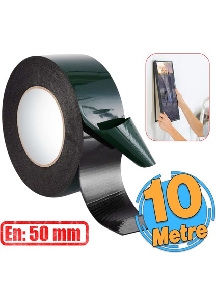 Çift Taraflı Köpük Sünger Bant Eva Montaj Bandı Siyah 50 mm x 10 Metre Etil Vinil Asetat 1 Adet
