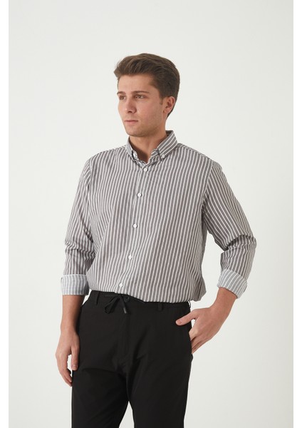 Erkek Çizgili Uzun Kol Gömlek Slimfit fırsatları