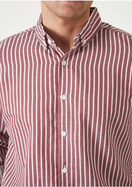 Erkek Çizgili Uzun Kol Gömlek Slimfit