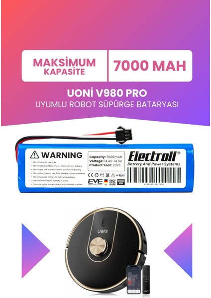 Proscenic M8 Pro Max Uyumlu Batarya (Maksimum Kapasite) 7000MAH Pil Robot Süpürge Bataryası Değişimi