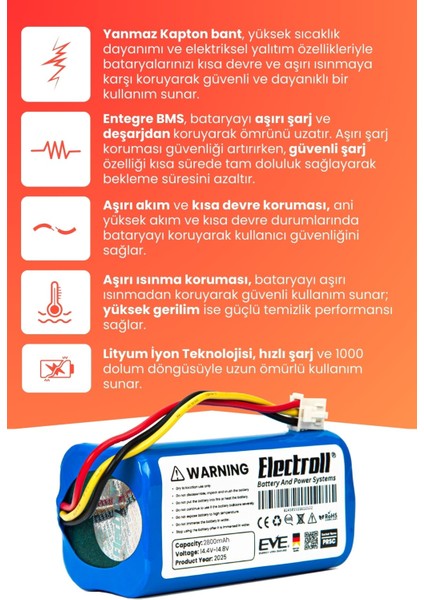 Proscenic 800T Uyumlu Batarya (Yüksek Kapasite) 2800MAH Pil Robot Süpürge Bataryası Değişimi modelleri