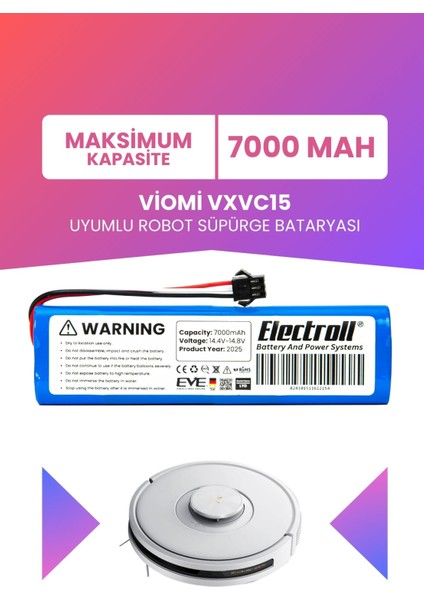 Viomi VXVC15 Uyumlu Batarya (Maksimum Kapasite) 7000MAH Pil Robot Süpürge Bataryası Değişimi
