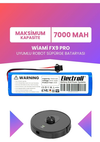 Wiami Fx9 Pro Uyumlu Batarya (Maksimum Kapasite) 7000MAH Pil Robot Süpürge Bataryası Değişimi