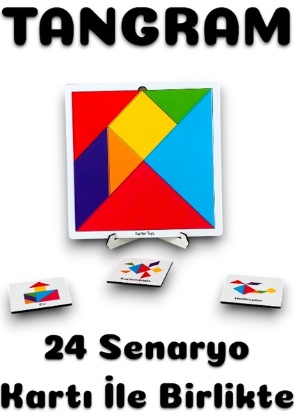 7 Parça Eğitici Renkli Ahşap Orta Boy Tangram Akıl Zeka Mantık ve Strateji Oyunu