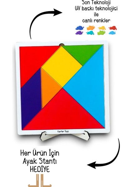7 Parça Eğitici Renkli Ahşap Orta Boy Tangram Akıl Zeka Mantık ve Strateji Oyunu fırsatları