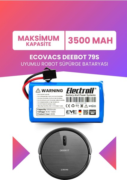 Ecovacs Deebot 79S Uyumlu Batarya (Maksimum Kapasite) 3500MAH Pil Robot Süpürge Bataryası