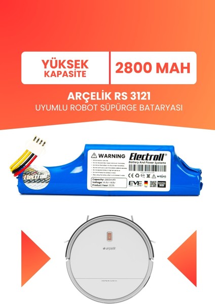 Arçelik Rs 3121 Uyumlu Batarya (Yüksek Kapasite) 2800MAH Pil Robot Süpürge Bataryası Değişimi 9178024542
