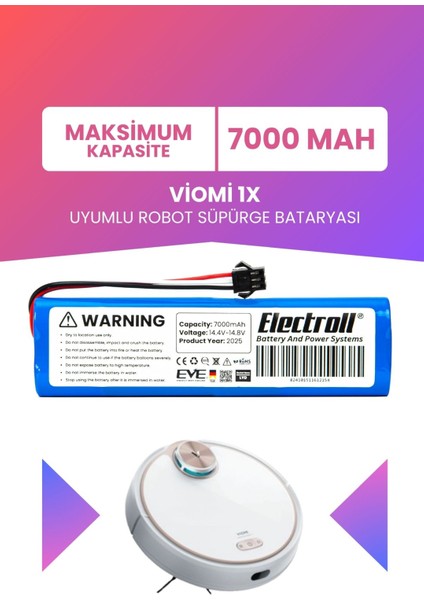 Viomi 1x Uyumlu Batarya (Maksimum Kapasite) 7000MAH Pil Robot Süpürge Bataryası Değişimi