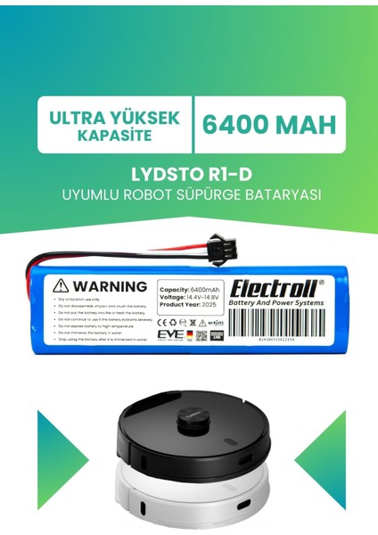 Lydsto R1-D Uyumlu Batarya (Ultra Yüksek Kapasite) 6400MAH Pil Robot Süpürge Bataryası Değişimi