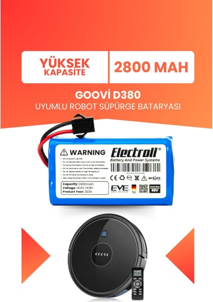 Goovi D380 Uyumlu Batarya (Yüksek Kapasite) 2800MAH Pil Robot Süpürge Bataryası