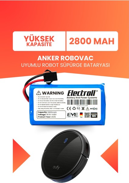 Robovac Uyumlu Batarya (Yüksek Kapasite) 2800MAH Pil Akıllı Robot Süpürge Bataryası
