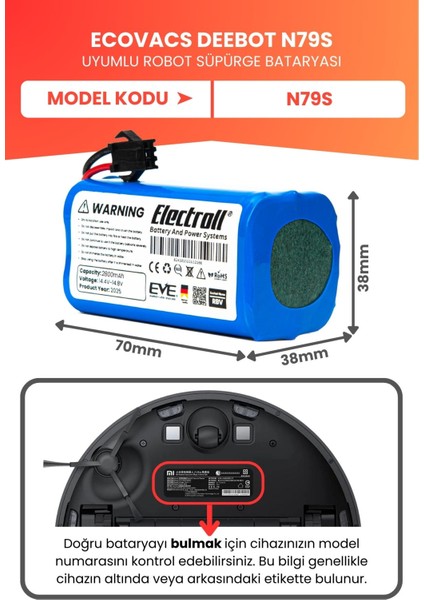 Ecovacs Deebot N79S Uyumlu Batarya (Yüksek Kapasite) 2800MAH Pil Robot Süpürge Bataryası fiyatları