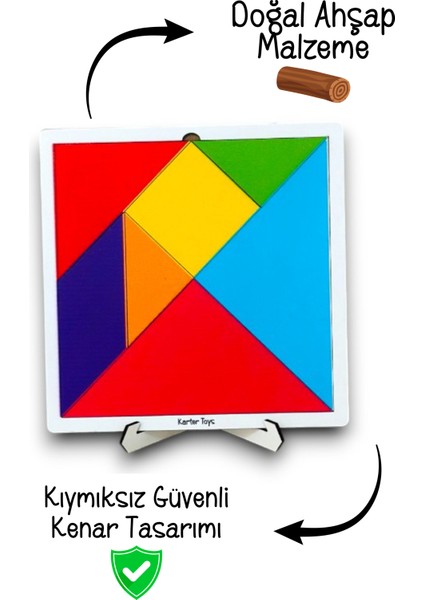 7 Parça Eğitici Renkli Ahşap Orta Boy Tangram Akıl Zeka Mantık ve Strateji Oyunu
