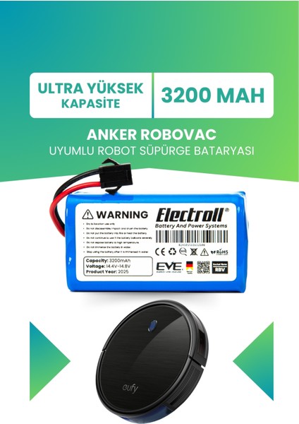 Robovac Uyumlu Batarya (Ultra Yüksek Kapasite) 3200MAH Pil Akıllı Robot Süpürge Bataryası