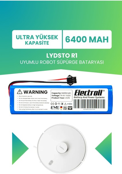 Lydsto R1 Vacuum Uyumlu Batarya (Ultra Yüksek Kapasite) 6400MAH Pil Robot Süpürge Bataryası Değişim