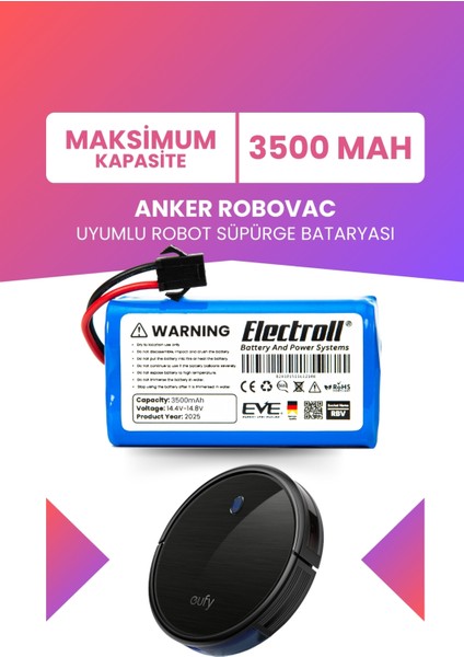 Robovac Uyumlu Batarya (Maksimum Kapasite) 3500MAH Pil Akıllı Robot Süpürge Bataryası