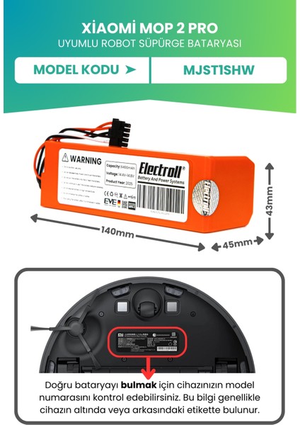Xiaomi Mop 2 Pro Batarya MJST1SHW (Ultra Yüksek Kapasite) 6400MAH Robot Süpürge Batarya fiyatları
