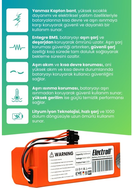 Xiaomi Mop 2 Pro Batarya MJST1SHW (Ultra Yüksek Kapasite) 6400MAH Robot Süpürge Batarya modelleri