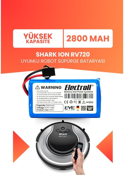 Shark Ion RV720 Uyumlu Batarya (Yüksek Kapasite) 2800MAH Pil Robot Süpürge Bataryası