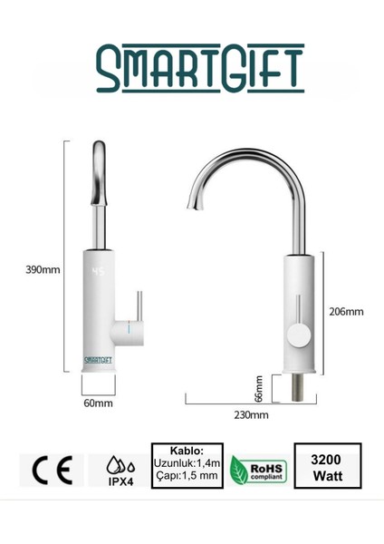Elektrikli Sıcak Su Musluğu Termal Musluk Ani Su Isıtıcı Musluk (Alttan Girişli) indirimleri
