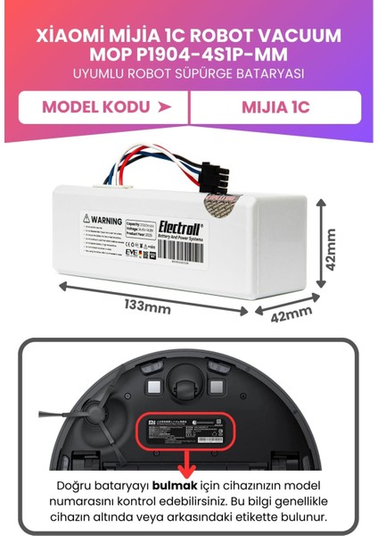 Xiaomi Mijia 1c Robot Vacuum Mop P1904-4S1P-MM Batarya 3500MAH Ultra Yüksek Kapasite Robot Süpürge