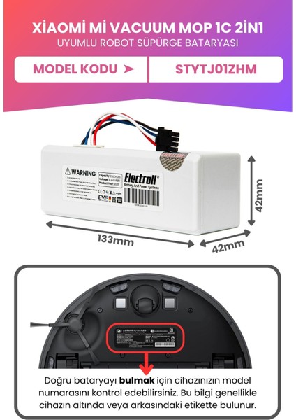 Xiaomi Mi Vacuum Mop 1c 2in1 Uyumlu Batarya (Ultra Yüksek Kapasite) 3500MAH Robot Süpürge STYTJ01ZHM
